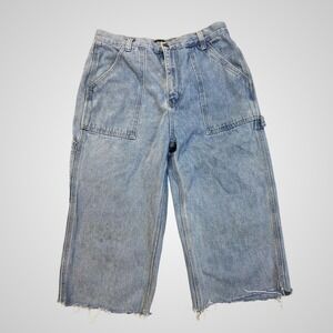 Simple Society Womens Light Wash Carpenter Wide Leg Jeans Raw Hem Size 13/31